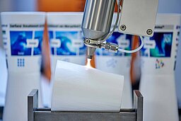 Enhanced adhesion with PlasmaPlus coating on a plastic cup made of recycled material.